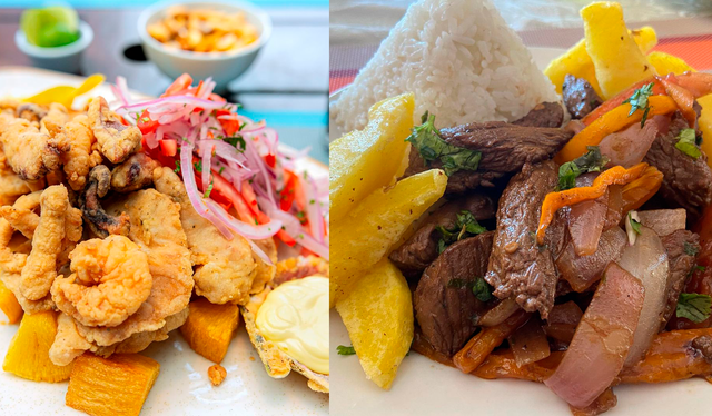 La jalea mixta y el lomo saltado son platos típicos de la gastronomía peruana. Foto: composición LR/@q_tal_lomo/ Instagram/laredrestaurante   