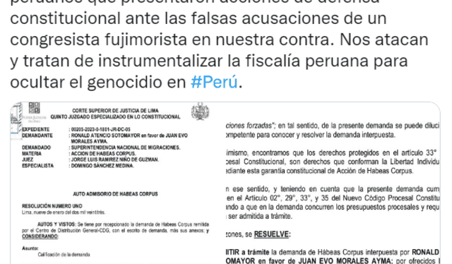 El mandatario boliviano respondió sobre la prohibición que le impide ingresar a territorio peruano Foto: captura @evoespueblo/Twitter