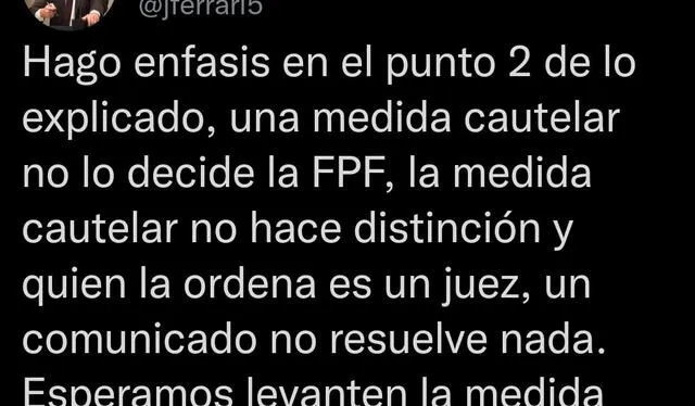 Publicación de Jean Ferrari. Foto: Twitter