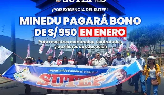  Bono docente 2023: Minedu otorgará 950 soles a maestros a fines de enero. Foto: Sutep   