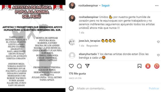  Rosita de Espinar se une a protestas. Foto: Instagram    