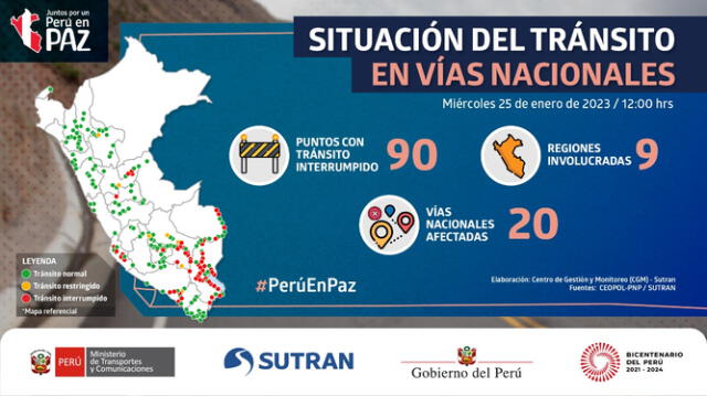  La entidad informó sobre la situación de la vías nacionales. Foto: Sutran/Twitter   