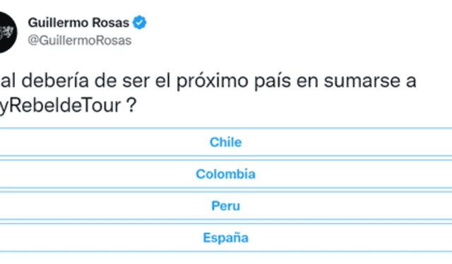  Votación para que RBD venga a Perú. Foto: Twitter<br><br> 