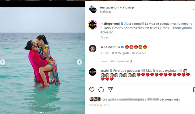 Amor en la playa. Foto: captura/@maiteperroni/Instagram  