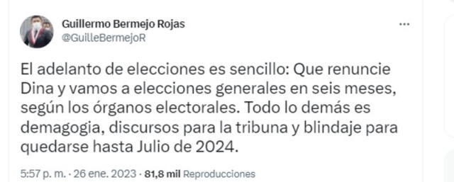 Guillermo Bermejo se pronunció a través de su cuenta de Twitter.   