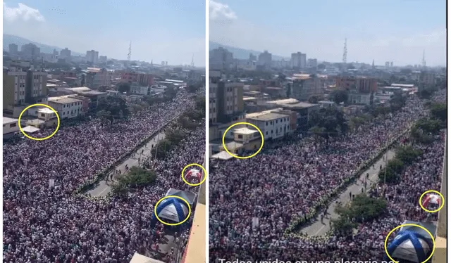 Comparación entre el material viral en Facebook (izquierda) y una imagen de la peregrinación de la Virgen Divina Pastora (derecha). Foto: composición LR/capturas de Twitter y Facebook   