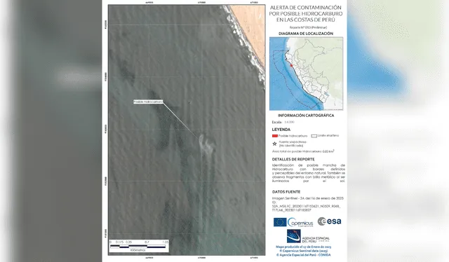  Desde el espacio. Así se veía el derrame de petróleo. Las manchas alcanzaron varias playas. Foto: difusión<br><br>    