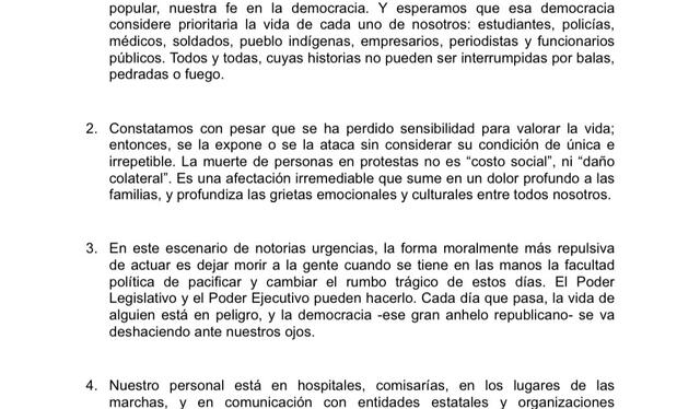 Pronunciamiento en defensa de la vida y de la democracia. Foto: Twitter/ DP   