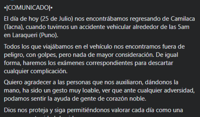  Yarita Lizeth se pronunció tras sufrir accidente vehicular en 2018. Foto: Yarita Lizeth/Facebook    