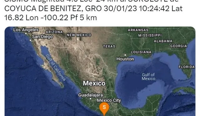 Último sismo en México hoy, 30 de enero. Foto: Twitter/ @SismologicoMX   