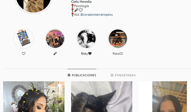  Las redes sociales de Cielo Heredia, nueva integrante de Corazón Serrano. Foto: captura de Instagram   