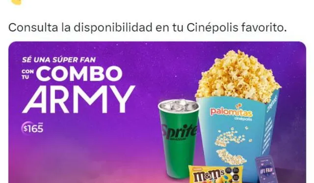 Combo ARMY en México. Foto: Cinépolis México   