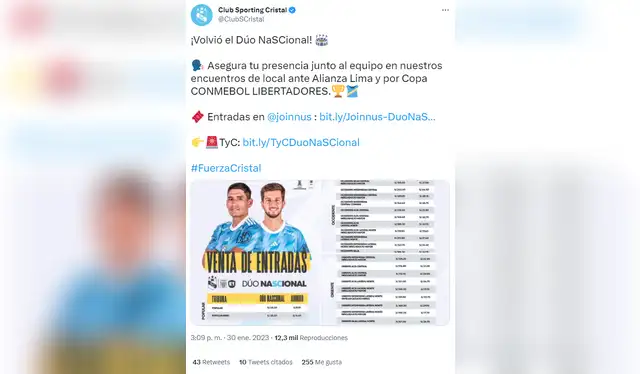 Venta de entradas de los celestes. Foto: Sporting Cristal/Twitter   