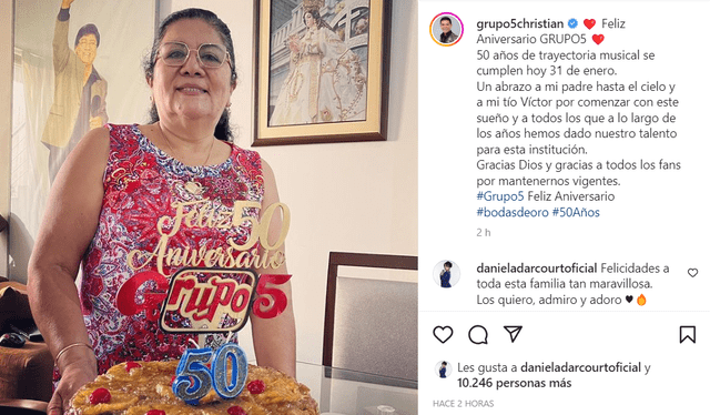 Christian Yaipén celebra los 50 años de Grupo 5. Foto: Instagram   