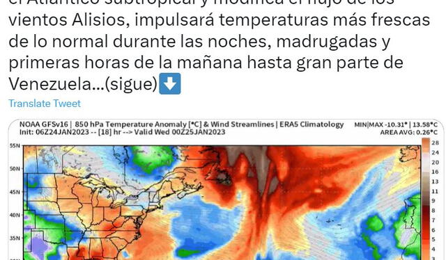 El meteorólogo venezolano explica el motivo de las bajas temperaturas. Foto: MeteoVargas/Twitter.   