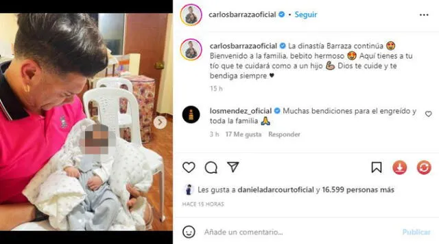  Carlos Barrazo con el hijo de su primo. Foto: captura/Instagram    