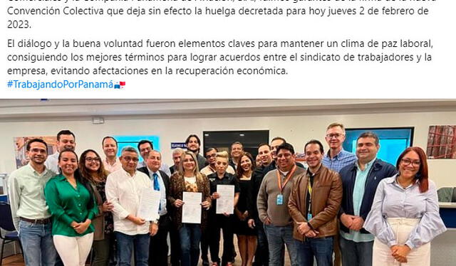 Mitradel anunció el acuerdo entre Copa Airlines y el sindicato Unpac. Foto: Mitradel Panamá / Facebook   