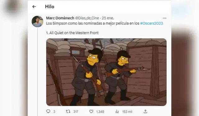  "All quiet on the western front" nominada a los Oscars. Foto: Twitter<br>    