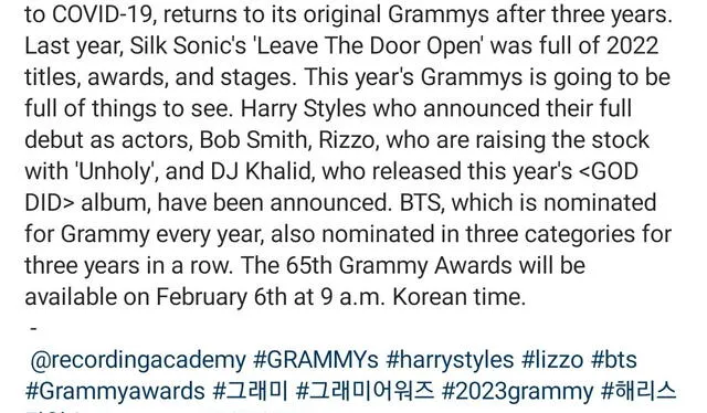  GQ Korea sobre la participación de Namjoon en los Grammy 2023. Foto: Twitter/@NamjoonFanbase   