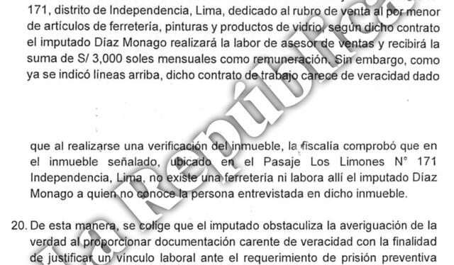 Apelación de Fiscalía considera que el contrato de trabajo "carece de veracidad". Fuente: La República   