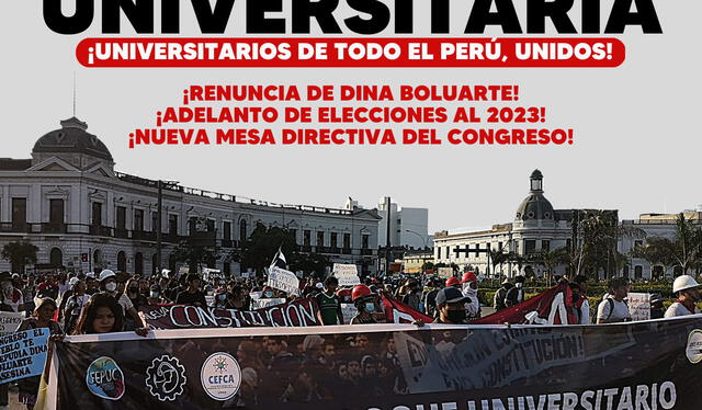  Los universitarios se reunirán en la plaza Dos de Mayo para marchar contra el Gobierno de Dina Boluarte. Foto: Coordinación de Universidades de Lima y Callao    