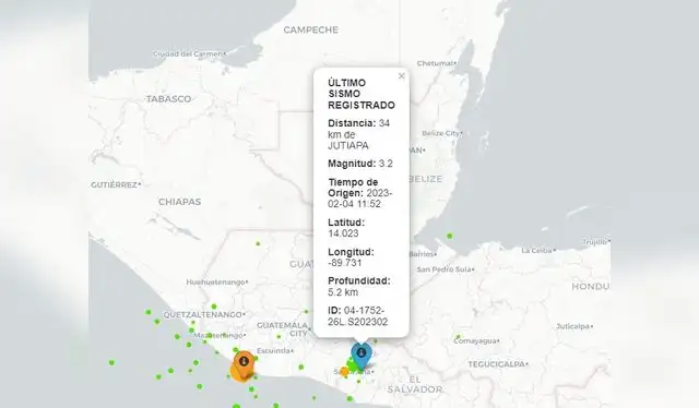 Último sismo registrado en Guatemala de hoy, 4 de febrero de 2023. Foto: Insivumeh 