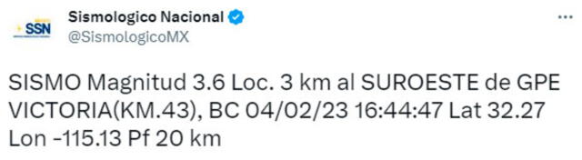 Último temblor registrado en México. Foto: SismologicoMX / Twitter   