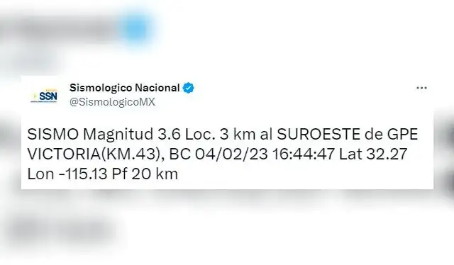 Último temblor registrado en México. Foto: SismologicoMX / Twitter   