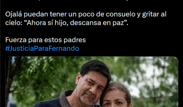 El abogado de la familia de Fernando Báez publicó en Twitter este mensaje por la mañana el 6 de febrero. Foto: Twitter/FernandBurlando 