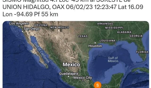 Último sismo en México hoy, 6 de febrero. Foto: Twitter/ SismologicoMX   