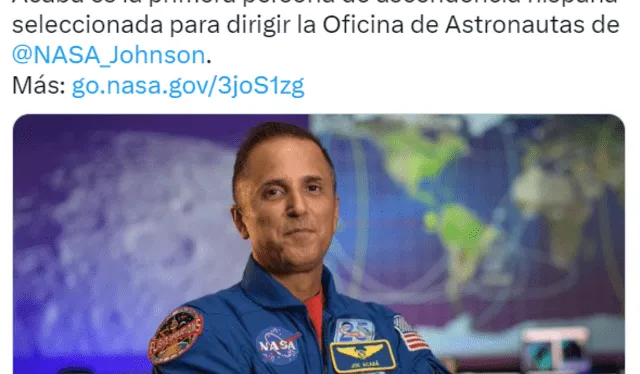 NASA comunica, mediante sus redes sociales, el ascenso de Joe Acabá como jefe de astronautas. Foto: Twitter / NASA en español   