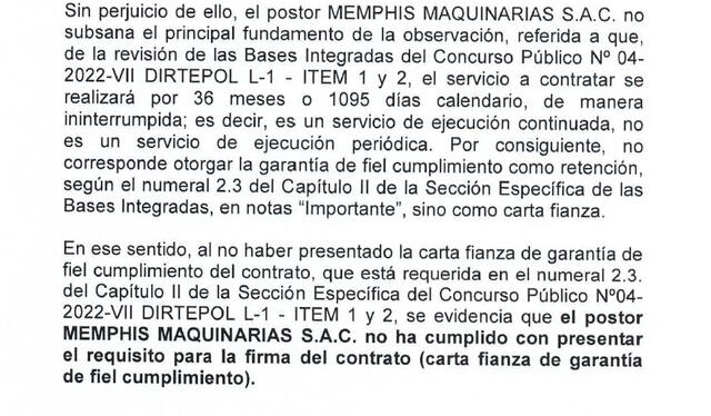  La Policía informa que Memphis no cumplió con la presentación de la carta fianza. Foto: PNP   