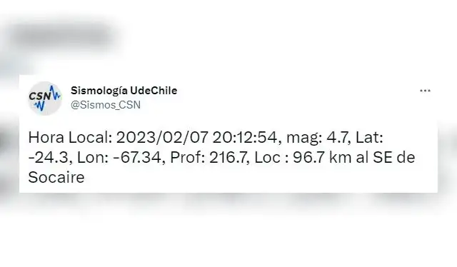 Último temblor registrado en Chile-. Foto: Sismos_CSN / Twitter Último temblor registrado en Chile-. Foto: Sismos_CSN / Twitter