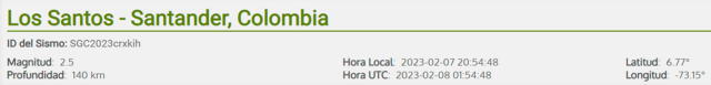 Último temblor registrado en Colombia. Foto: SGC   