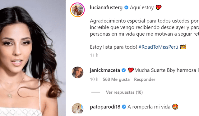  Janick Maceta felicita postulación de Luciana Fuster al Miss Perú. Foto: Instagram 