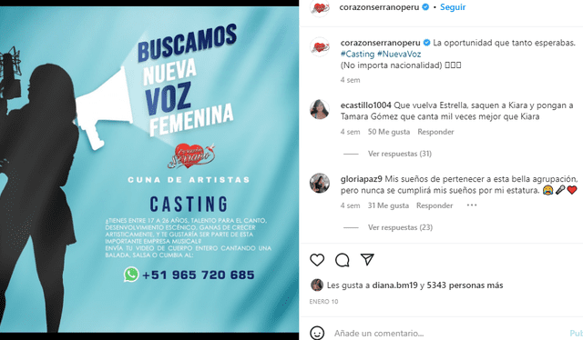Convocatoria de casting. Foto: Instagram/Corazón Serrano   