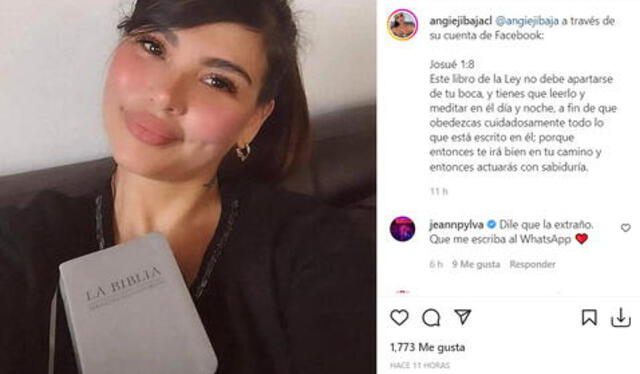  Angie Jibaja está enfocada en leer la Biblia. Foto: @angiejibaba/Instagram   