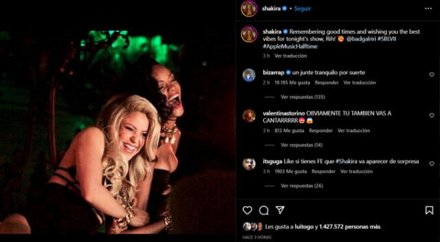  Super Bowl: Mensaje de Shakira a Rihanna a poco de empezar el show. Foto: Instagram