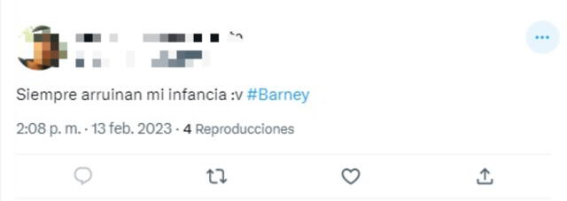  Usuarios reaccionan a nuevo aspecto de Barney. Foto: captura de Twitter   