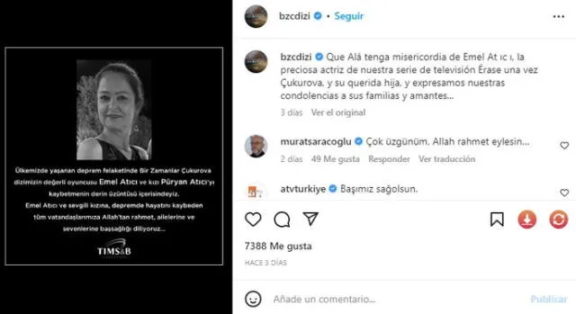  Muere Emel Atici, actriz de "Tierra amarga". Foto: captura/Instagram   