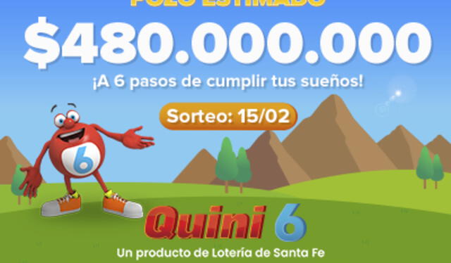  Pozo estimado del Quini 6 de hoy, 15 de febrero. Foto: loteriasantafe/ Twitter   