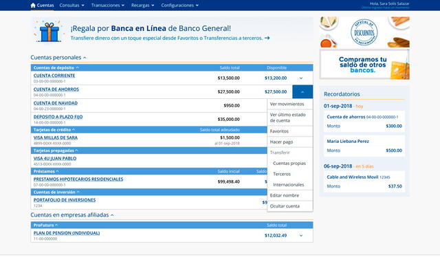 <br> Obtén tu referencia bancaria en plataforma del Banco General. Foto: Banco General   