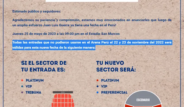 ¿Compraste entradas para el concierto cancelado de Juan Luis Guerra? Aquí sabrás cómo usarlas para el nuevo show. Foto: Teleticket   