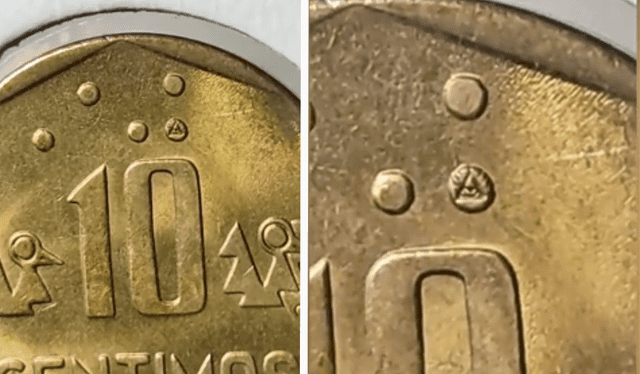 Moneda de 10 céntimos con el 'ojo masónico'. Foto: composición LR/ @numismatica_lima_este/captura TikTok   
