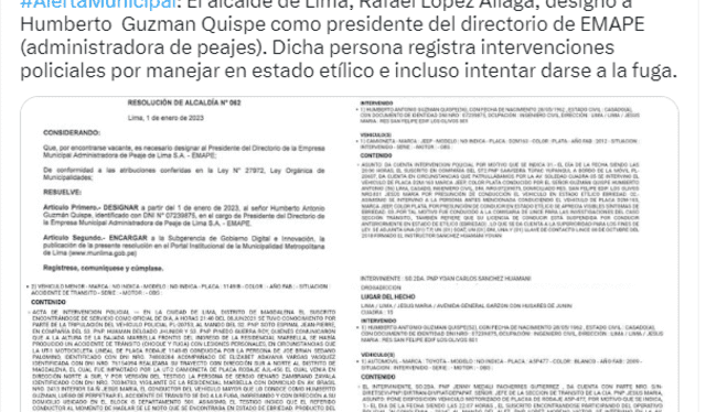 Martín Hidalgo expuso intervenciones policiales de actual presidente de Emape. Captura de Twitter    