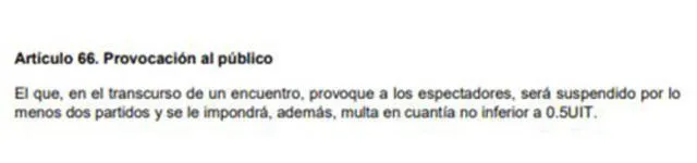 Artículo N.° 66 del Reglamento Único de Justicia de la FPF. Foto: captura del reglamento 