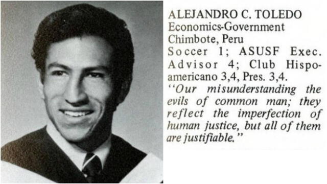  Alejandro Toledo en el anuario de 1970 de la Universidad de San Francisco.&nbsp;Foto: Gleeson Library Digital Collections, University of San Francisco <br><br>   