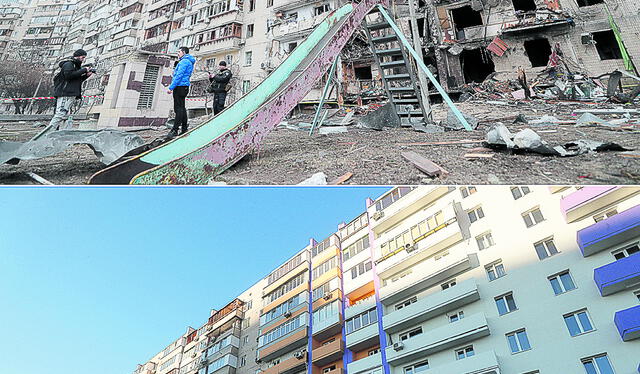 Un año después. El edificio bombardeado fue una de las imágenes emblemáticas de la ferocidad del ataque ruso. Foto: EFE   