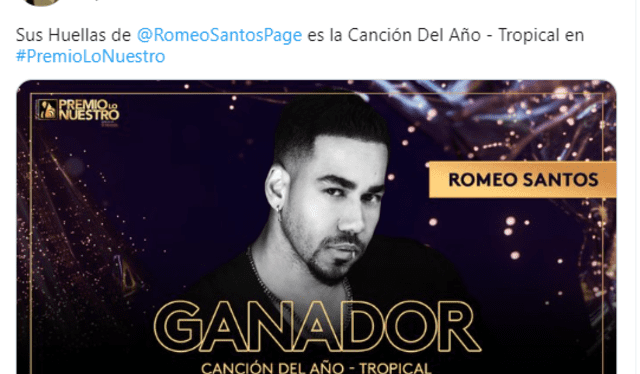  Romeo Santos se impuso a Yahaira Plasencia en Premios Lo Nuestro 2023. Foto: Premios Lo Nuestro/Twitter<br>   