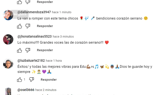 Usuarios apoyan nuevos temas de Corazón Serrano. Foto: captura Youtube 